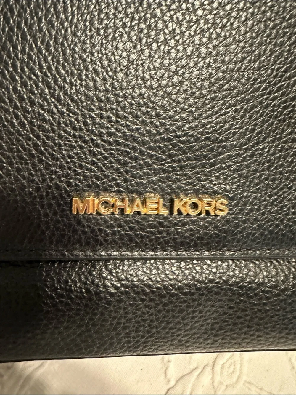 Michael Kors Black Pebbled Leather Small Crossbody with Gold Logo